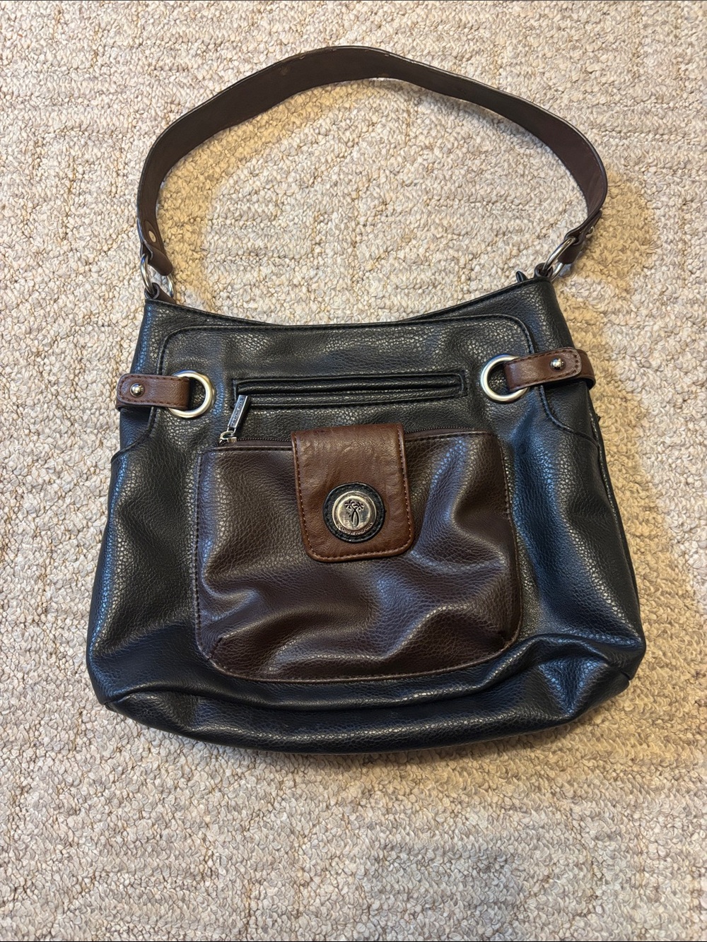 Ricardo Beverly Hills Leather Hobo Shoulder Bag in Black/Brown Soft Polyester